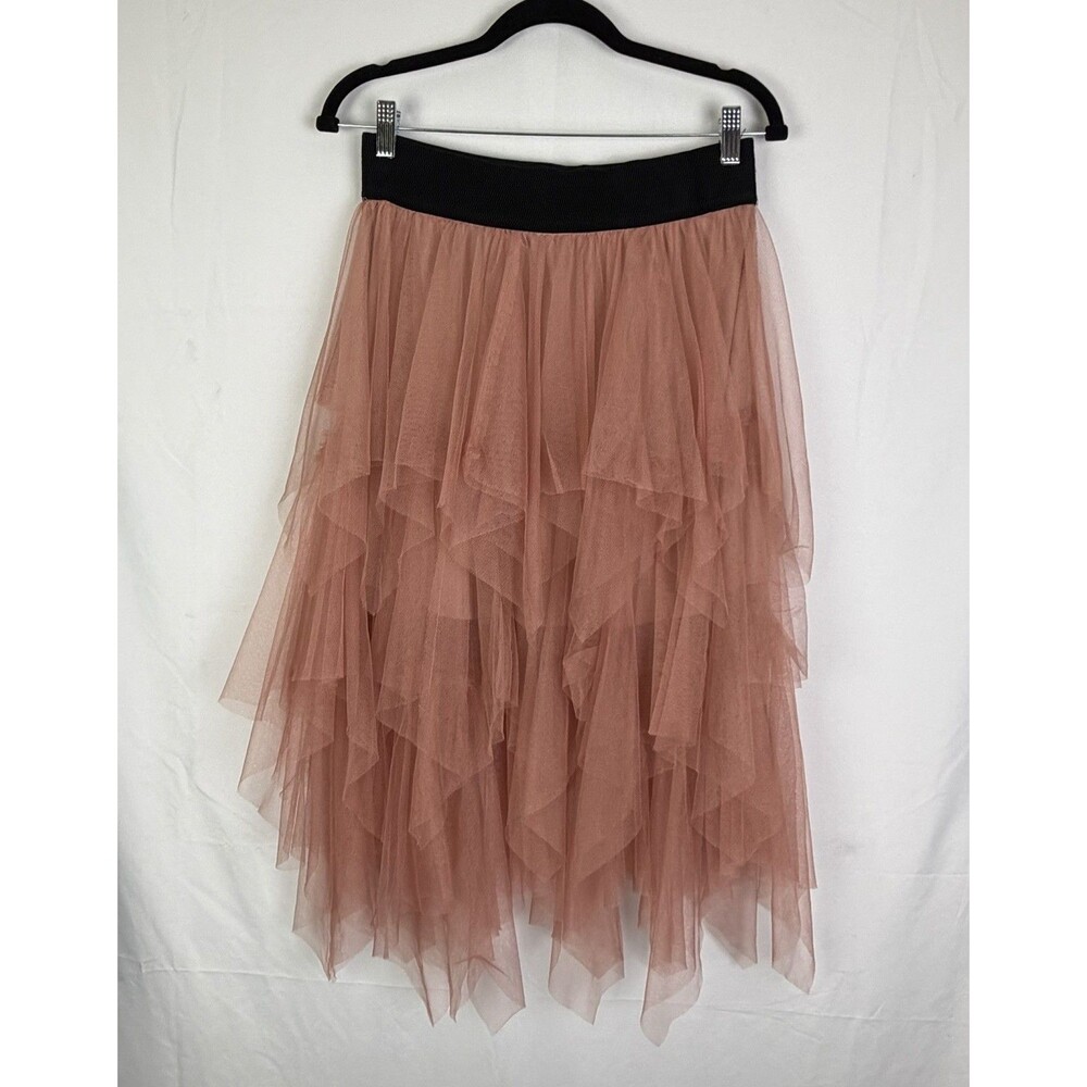 Onetheland Mesh MIDI Skirt Womens Sz Large Pink Elastic Waist Whimsical Fairy